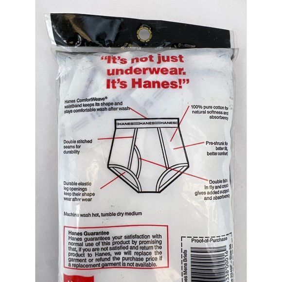 VTG 1987 HANES 2 Pack Men’s White Briefs Underwear Size 38 Red Line Waistband - Picture 4 of 5